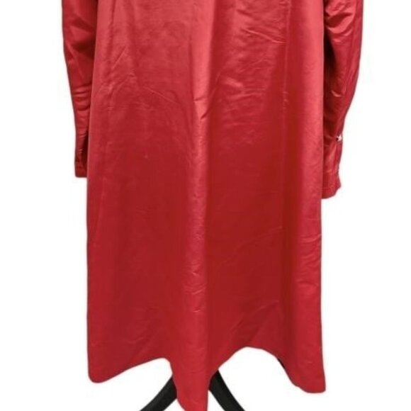 Vibrant Red Taffeta Long Evening jacket with pearl buttons size large Vintage - Picture 5 of 9